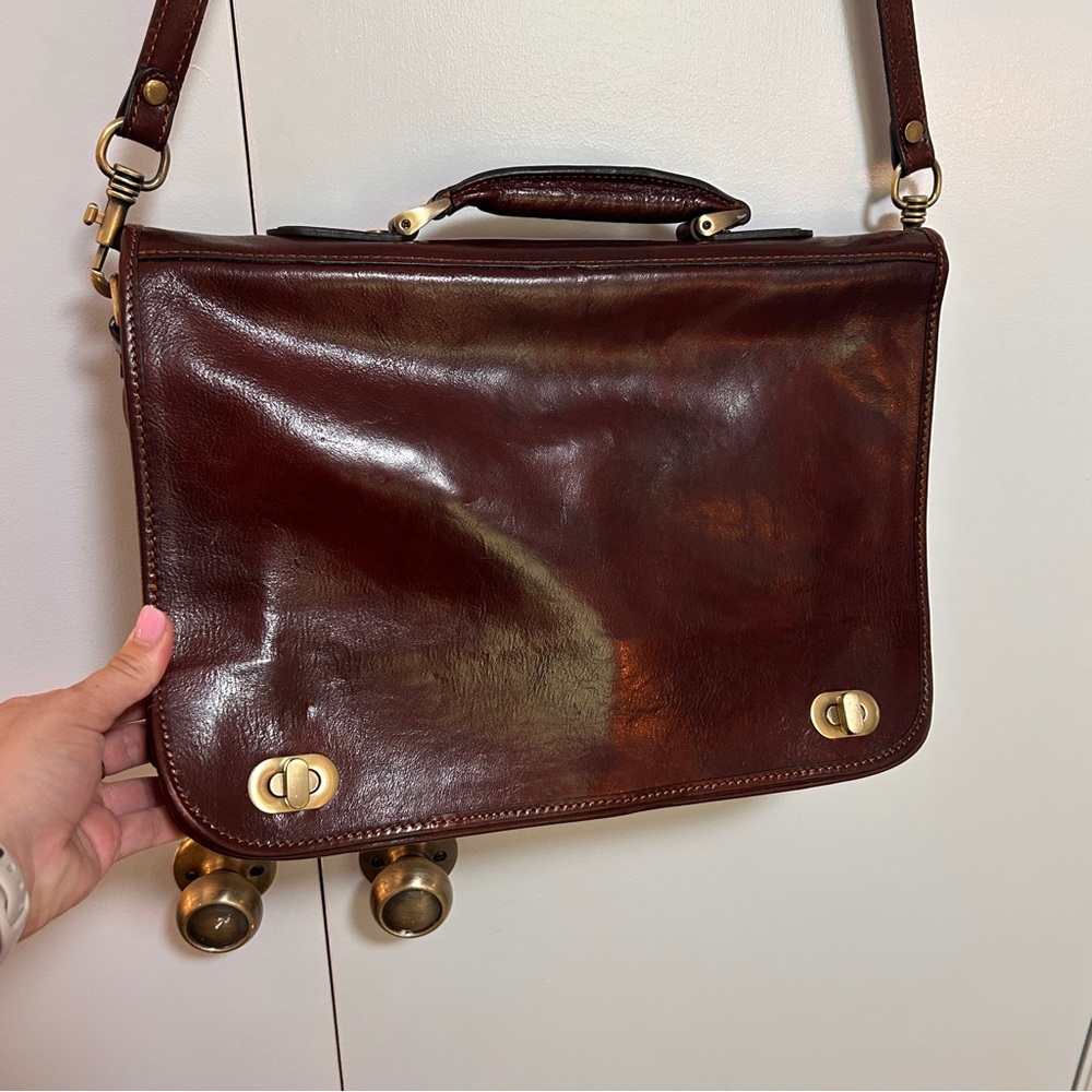 Real Leather Time Resistance Messenger Laptop Briefcase Bag - Picture 3 of 10